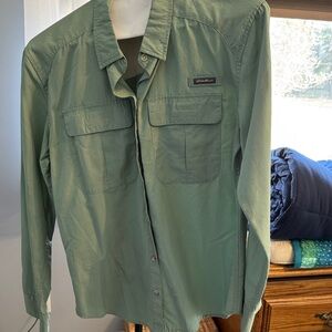 Eddie Bauer Women’s Lightweight Shirt Jacket in Olive Green